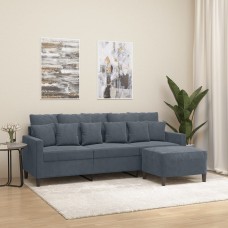 Trīsvietīgs dīvāns ar kājsoliņu, 180 cm, tumši pelēks samts