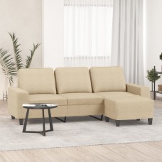 Trīsvietīgs dīvāns ar kājsoliņu, 180 cm, krēmkrāsas audums