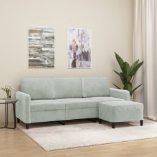 Trīsvietīgs dīvāns ar kājsoliņu, 180 cm, gaiši pelēks samts