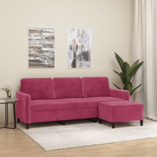 Trīsvietīgs dīvāns ar kājsoliņu, 180 cm, vīnsarkans samts