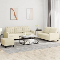 Trīsdaļīgs dīvānu komplekts, spilveni, krēmkrāsas mākslīgā āda