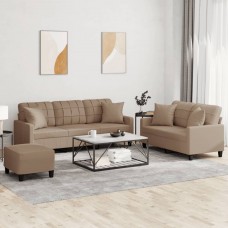 Trīsdaļīgs dīvānu komplekts, kapučīno krāsas mākslīgā āda