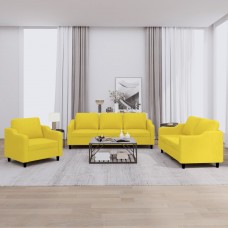 Trīsdaļīgs dīvānu komplekts ar spilveniem, dzeltens audums
