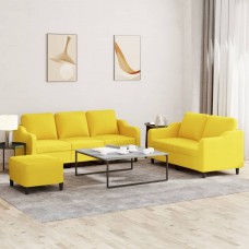 Trīsdaļīgs dīvānu komplekts ar spilveniem, dzeltens audums