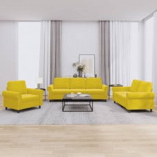 Trīsdaļīgs dīvānu komplekts ar spilveniem, dzeltens samts