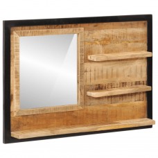 Spogulis ar plauktiem, 80x8x55 cm, mango masīvkoks un stikls