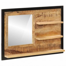 Spogulis ar plauktiem, 80x8x55 cm, mango masīvkoks un stikls