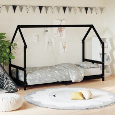 Bērnu gultas rāmis, melns, 80x200 cm, priedes masīvkoks