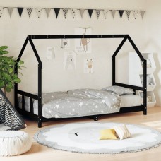 Bērnu gultas rāmis, melns, 90x200 cm, priedes masīvkoks