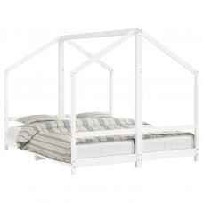 Bērnu gultas rāmis, balts, 2x(80x200) cm, priedes masīvkoks