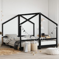 Bērnu gultas rāmis, melns, 2x(90x200) cm, priedes masīvkoks