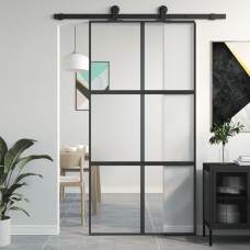 Bīdāmās durvis, melnas, 102,5x205 cm, rūdīts stikls, alumīnijs