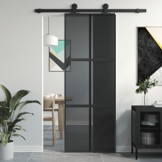 Bīdāmās durvis, melnas, 76x205 cm, rūdīts stikls un alumīnijs