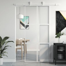 Bīdāmās durvis, baltas, 90x205 cm, rūdīts stikls un alumīnijs