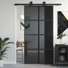 Bīdāmās durvis, melnas, 102,5x205 cm, rūdīts stikls, alumīnijs