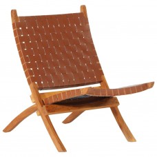 Saliekams atpūtas krēsls, brūna dabīgā āda