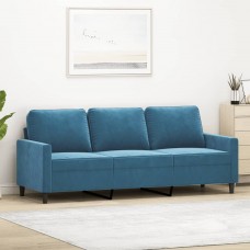 Trīsvietīgs dīvāns, zils, 180 cm, samts