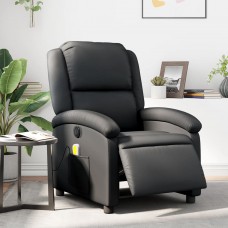 Elektrisks masāžas krēsls, atgāžams, melna dabīgā āda