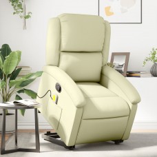 Masāžas krēsls, paceļams, atgāžams, krēmkrāsas dabīgā āda