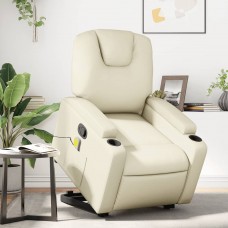 Masāžas krēsls, paceļams, atgāžams, krēmkrāsas mākslīgā āda