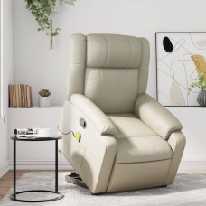 Masāžas krēsls, paceļams, atgāžams, krēmkrāsas mākslīgā āda