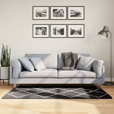 Paklājs pamplona, 80x150 cm, shaggy, moderns melns ar krēmkrāsu