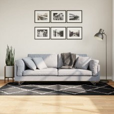 Paklājs pamplona, 100x200 cm, shaggy moderns melns ar krēmkrāsu
