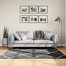 Paklājs pamplona, 160x160 cm, shaggy moderns melns ar krēmkrāsu