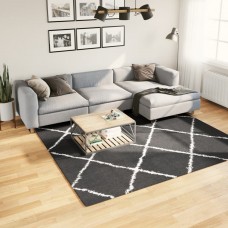 Paklājs, 240x240 cm, shaggy, moderns, melns ar krēmkrāsu