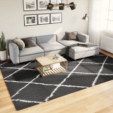 Paklājs, 240x340 cm, shaggy, moderns, melns ar krēmkrāsu