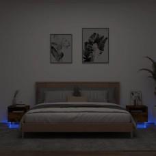 Naktsskapīši ar led lampiņām, 2 gab., ozola krāsa, 40x39x37 cm
