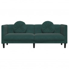 Trīsvietīgs dīvāns ar matračiem, tumši zaļš samts