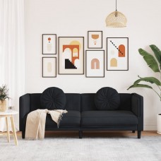 Trīsvietīgs dīvāns ar matračiem, melns samts