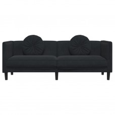 Trīsvietīgs dīvāns ar matračiem, melns samts