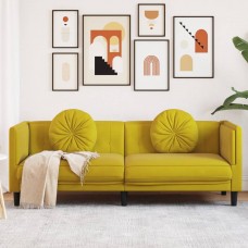 Trīsvietīgs dīvāns ar matračiem, dzeltens samts