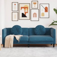 Trīsvietīgs dīvāns ar matračiem, zils samts