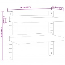 2 līmeņu sienas plaukts, 50x23,5x60 cm, sudrabains, tērauds