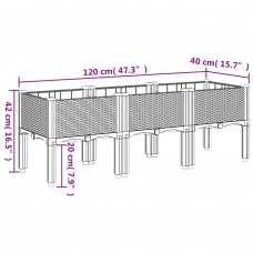 Dārza puķu kaste ar kājām, pelēka, 120x40x42 cm, pp