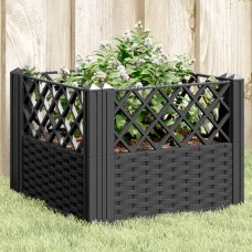 Dārza puķu kaste ar mietiņiem, melna, 43,5x43,5x43,5 cm, pp