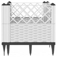 Dārza puķu kaste ar mietiņiem, balta, 43,5x43,5x43,5 cm, pp