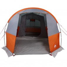 Kempinga telts 4 personām, pelēka, oranža, ūdensnecaurlaidīga