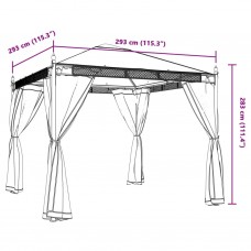 Dārza nojume ar tīkla sienām, 2,93x2,93 m, tērauds, pelēka