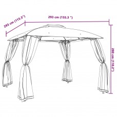 Dārza nojume, dubults jumts, sienas, 2,93x2,93 m, tērauds