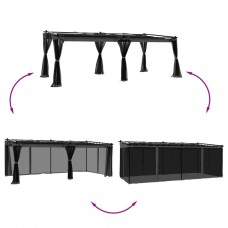 Dārza nojume ar tīkla sienām, 6x3 m, tērauds, antracītpelēka