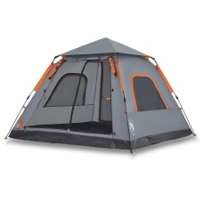 Kempinga telts 5 personām, kupola forma, pelēka, oranža