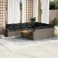 11-daļīgs dārza dīvāna komplekts ar matračiem, pelēks pe pinums