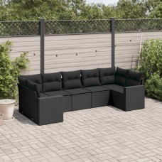 7-daļīgs dārza dīvāna komplekts ar matračiem, melna pe