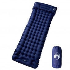 Pašpiepūšams kempinga matracis ar iebūvētu spilvenu, tumši zils