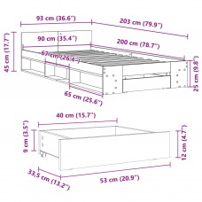 Gultas rāmis ar atvilktni, pelēka ozola, 90x200 cm