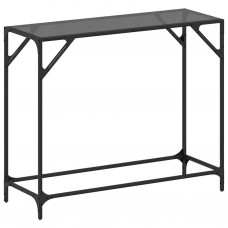 Konsoles galds ar melnu stikla virsmu, 98x35x81 cm, tērauds